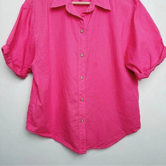 Aritzia Denim Forum Womens Size Xsmall Button Hot Pink  Roll Sleeve Jane Shirt - Picture 4 of 15